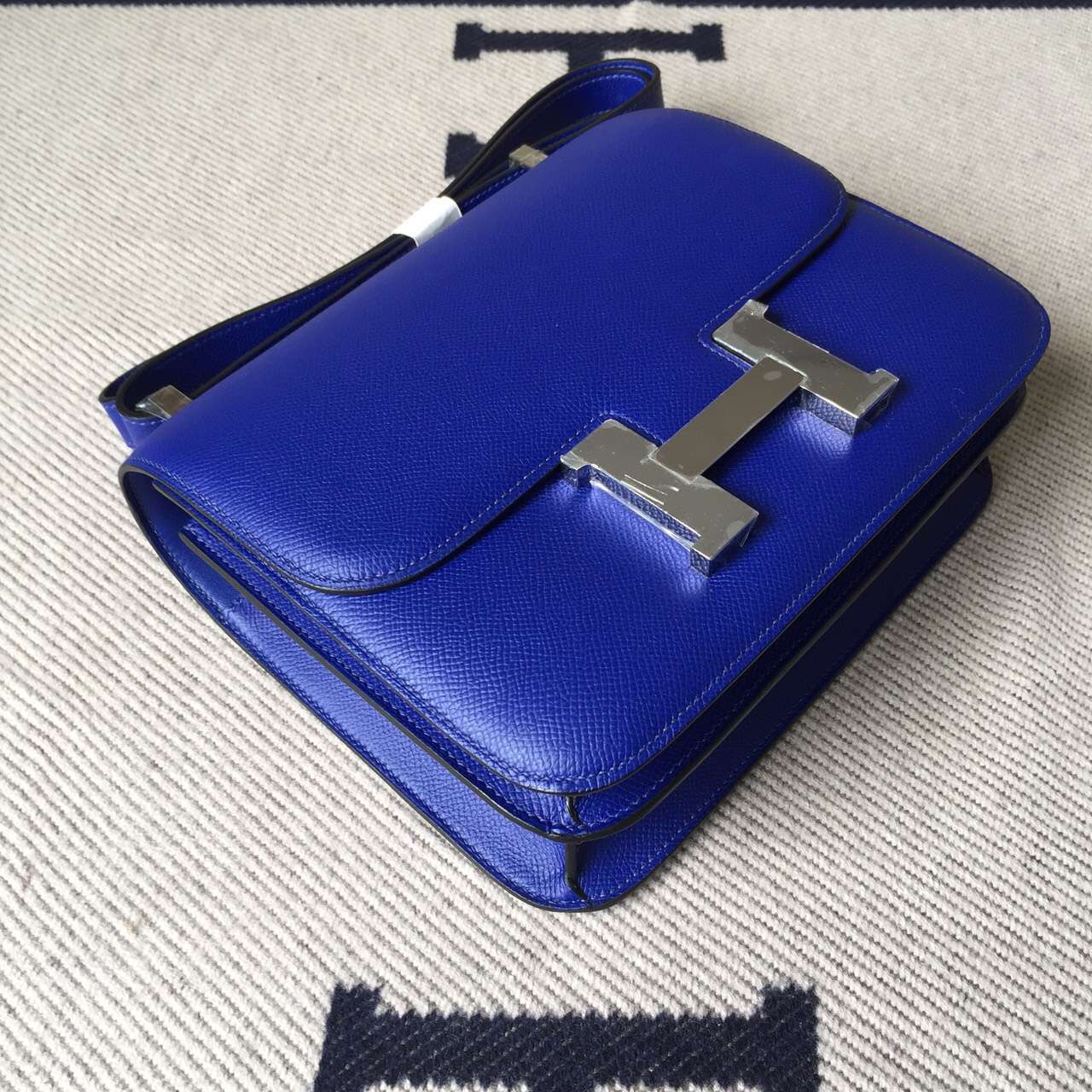 Hermes Epsom Calfskin Leather Constance Bag24cm in 7T Blue Electric