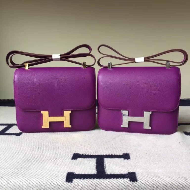 Hermes Epsom Leather Constance Bag in P9 Anemone Purple