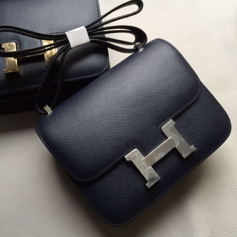 Hermes Website 7K Blue Saphir Epsom Leather Hermes Constance Bag 19cm