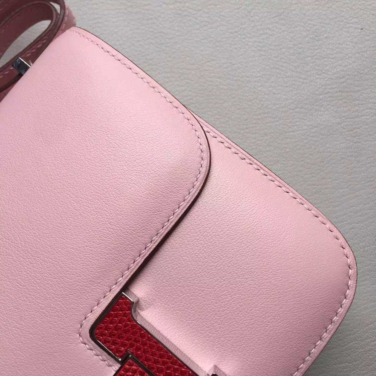 Wholesale Hermes Pink Swift Leather Constance Bag19cm with Lizard Buckle