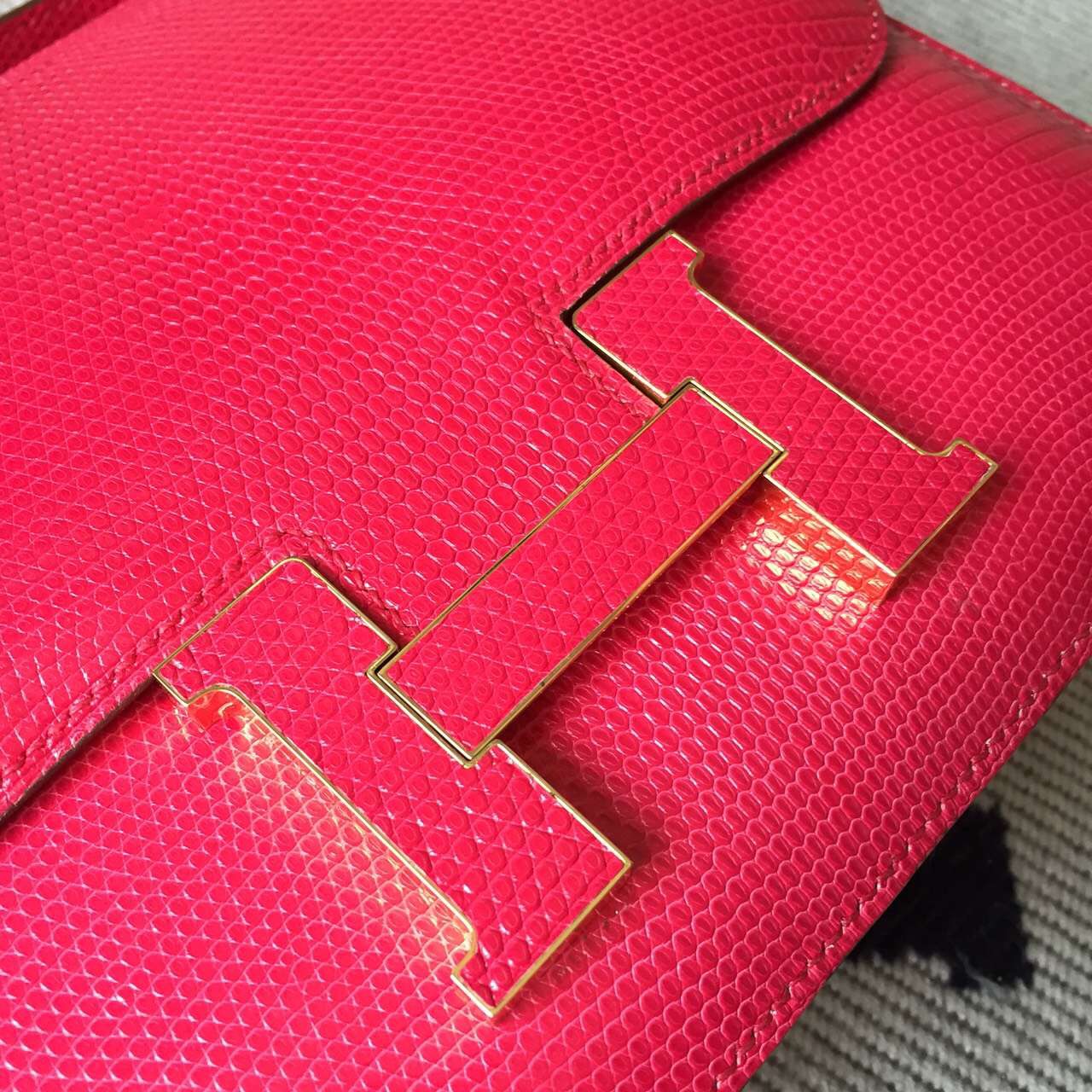 Discount Hermes Hot Pink Lizard Leather Constance Bag19cm