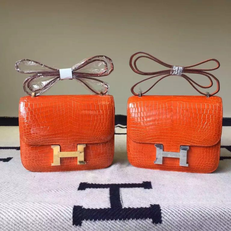 Online Shopping Hermes Crocodile Leather Constance Bag 19cm in Orange