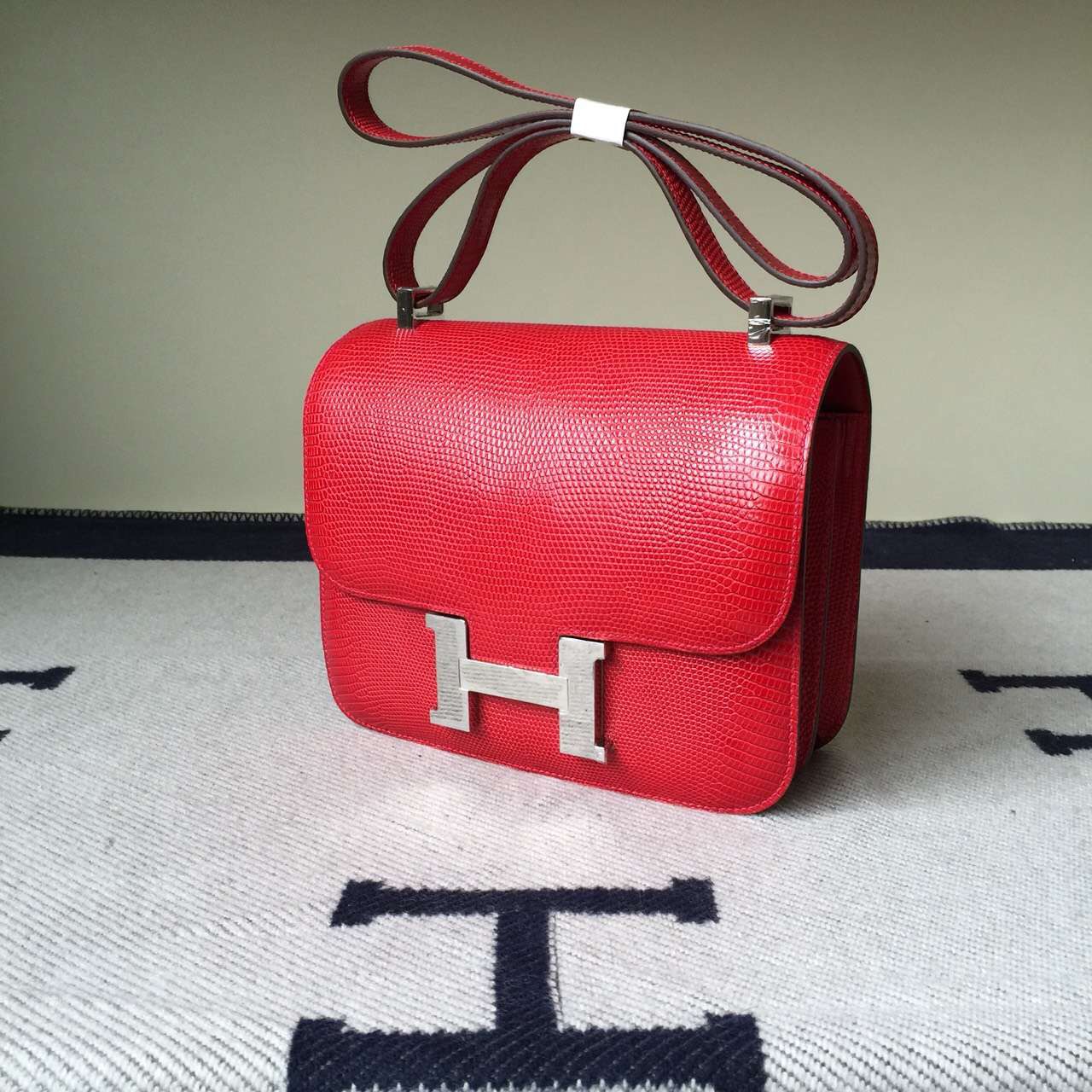 On Sale Hermes Constance Bag 24cm in Q5 Rouge Casaque Lizard Skin Leather