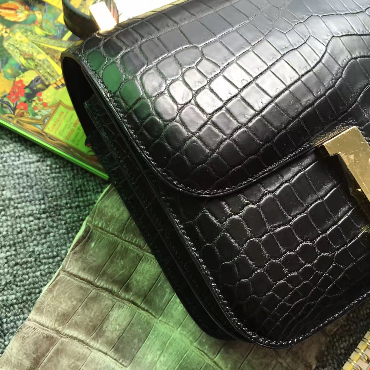 New Fashion Hermes CK89 Black Crocodile Matt Leather Constance Bag24cm