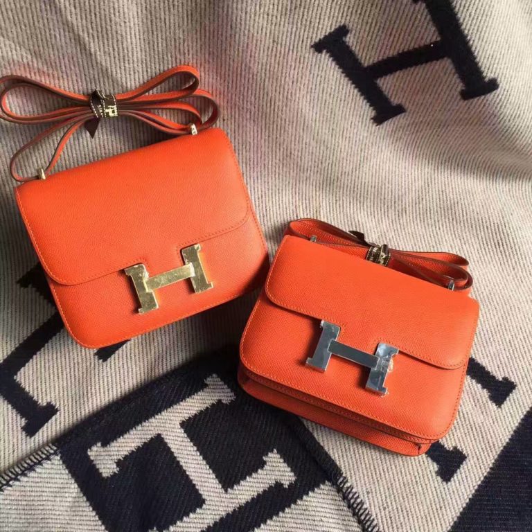 Hand Stitching Hermes 93 Orange Epsom Calf Leather Constance Bag  18/ 19cm