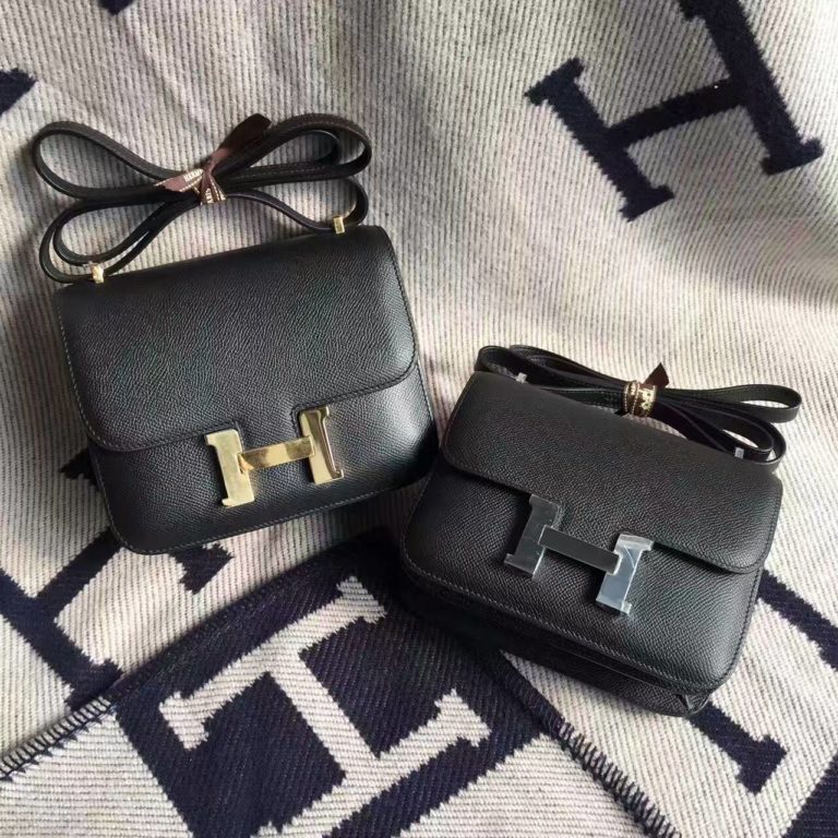 High Quality Hermes Epsom Calf Leather Constance Bag 18/ 19cm in CK89 Black