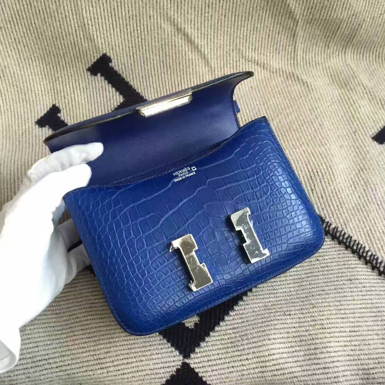 Wholesale Hermes Crocodile Matt Leather Constance Bag 19cm in 7T Blue Electric