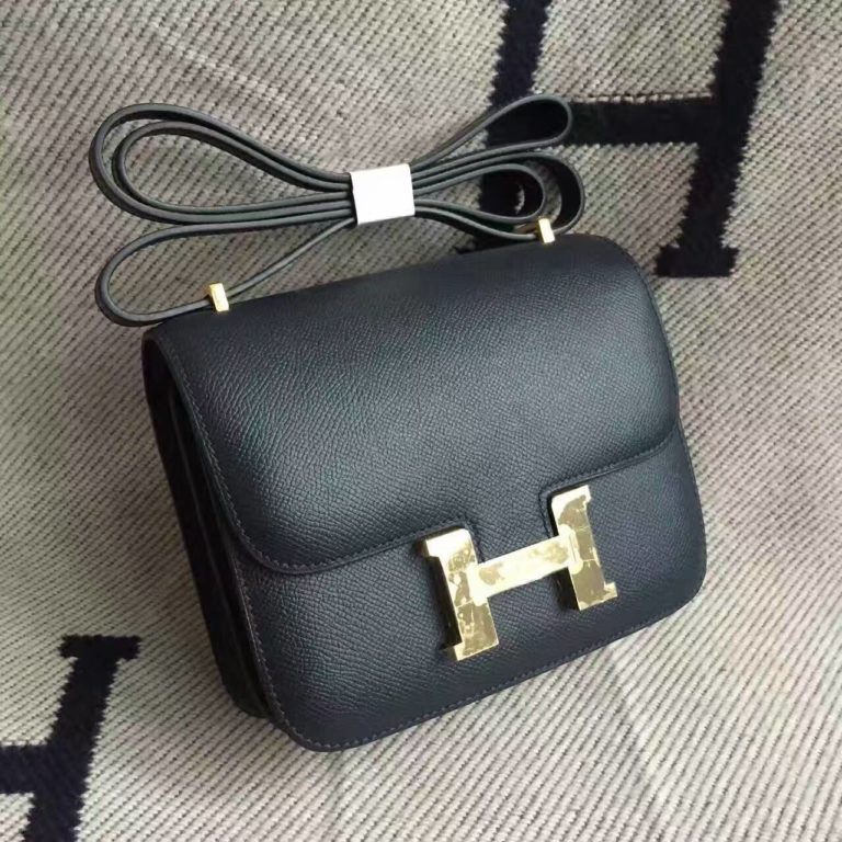 Hermes Epsom Calfskin Leather Constance Bag 19cm in Dark Blue