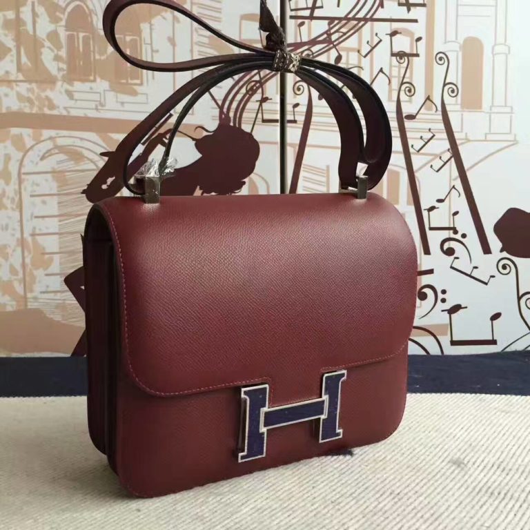 On Hermes CC55 Rouge Hermes Epsom Calfskin Leather Constance Bag 24cm
