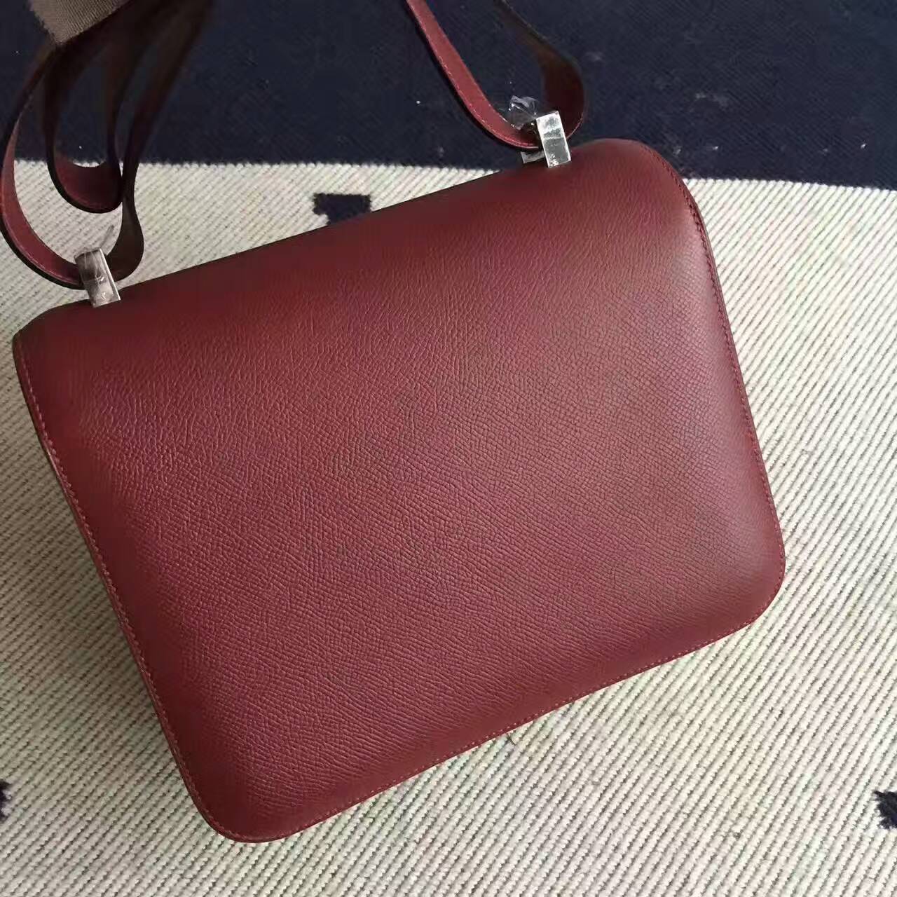 On Sale Hermes CC55 Rouge Hermes Epsom Calfskin Leather Constance Bag24cm