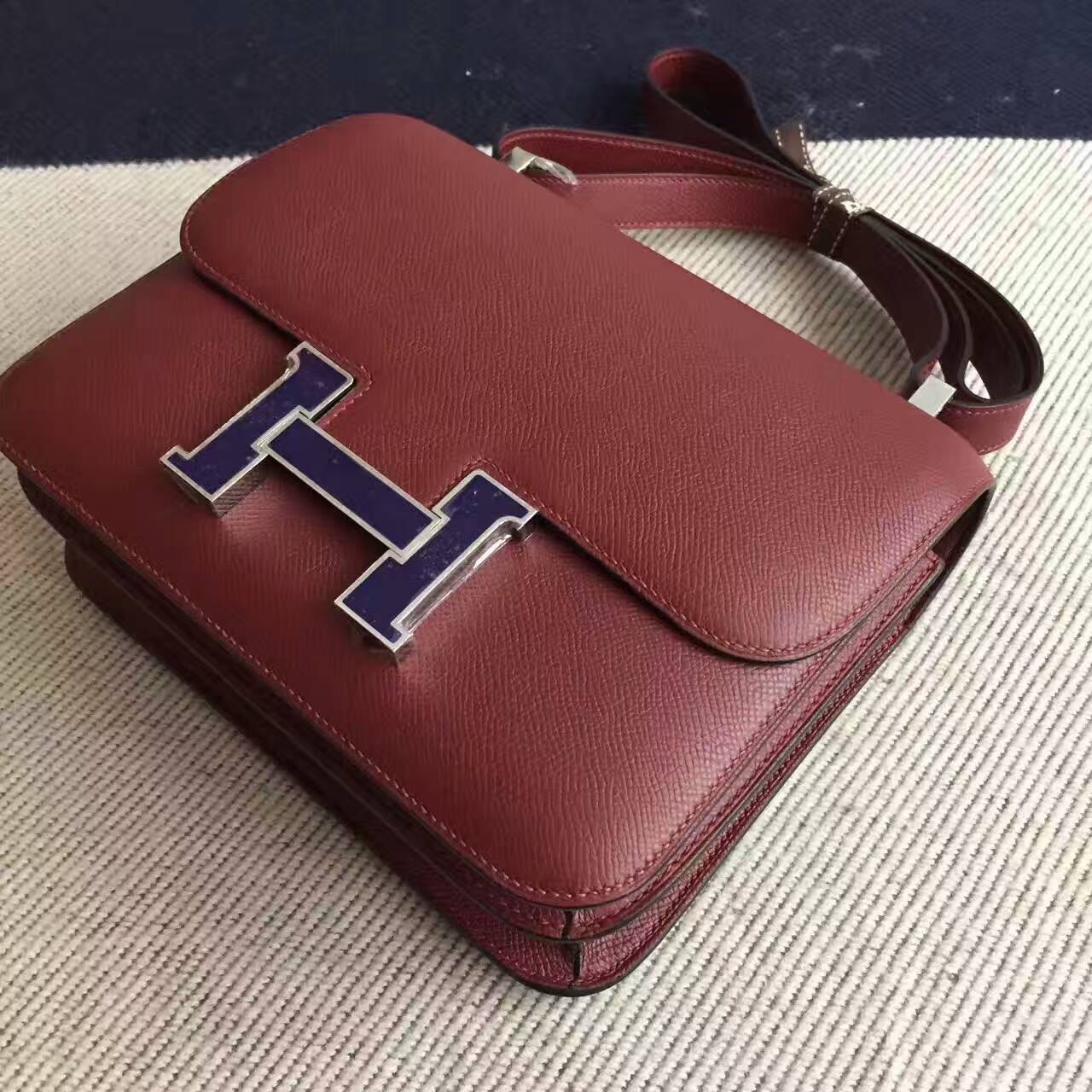 On Sale Hermes CC55 Rouge Hermes Epsom Calfskin Leather Constance Bag24cm