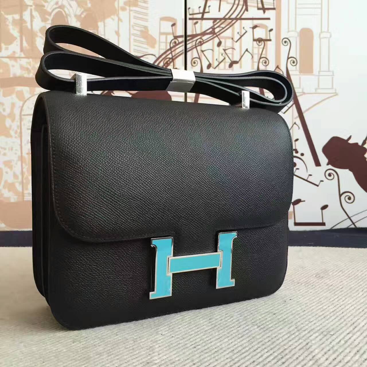 On Sale Hermes CK89 Black Epsom Calfskin Leather Constance Bag 19cm