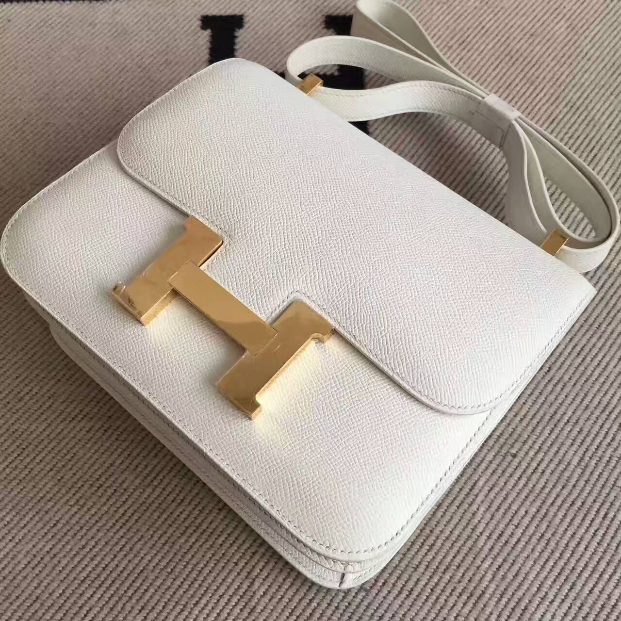 Fashion Hermes 01 Pure White Epsom Calfskin Leather Constance Bag 24cm