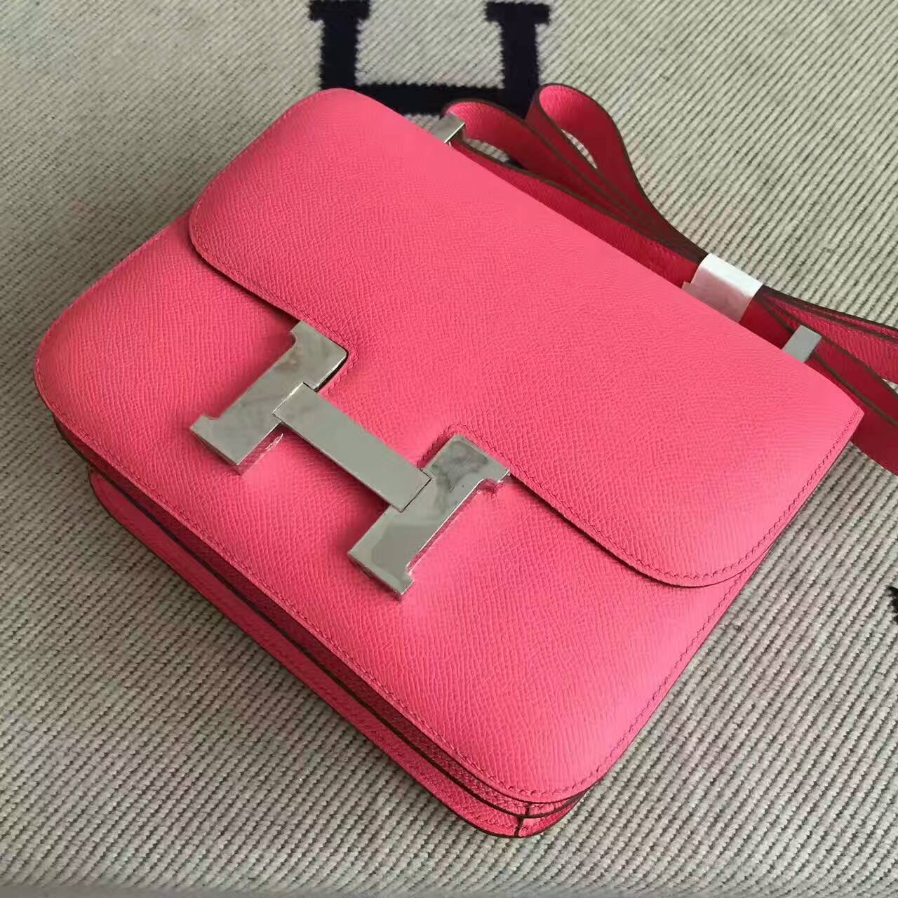 Hand Stitching Hermes Epsom Calfskin Leather Constance 24cm in 8W Rose Lipstick