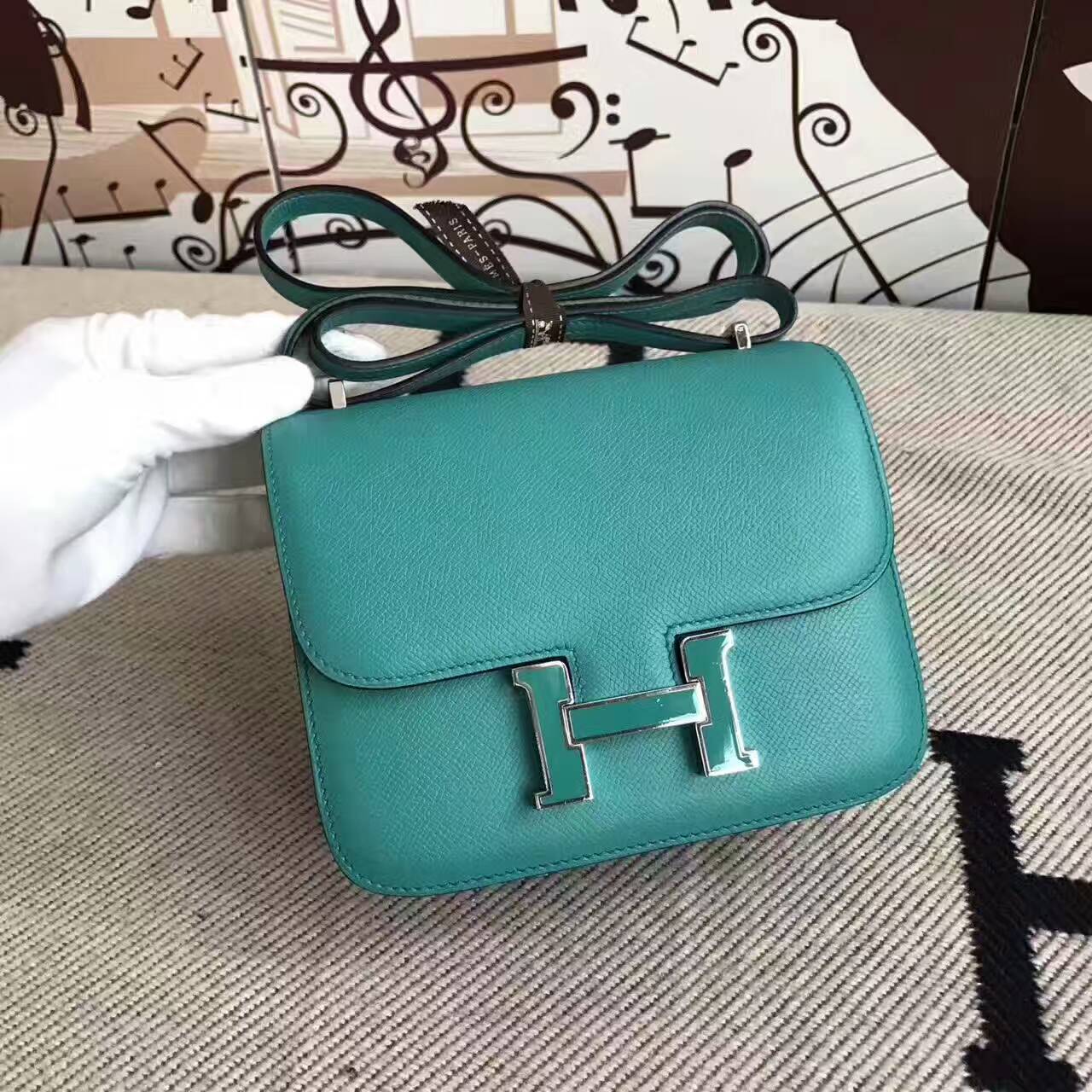 Discount Hermes 7F Blue Paon Epsom Leather Constance Bag 24cm