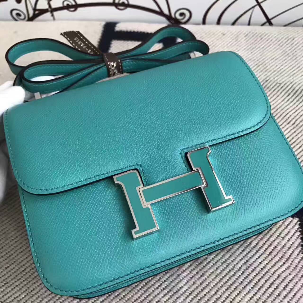 Discount Hermes 7F Blue Paon Epsom Leather Constance Bag 24cm
