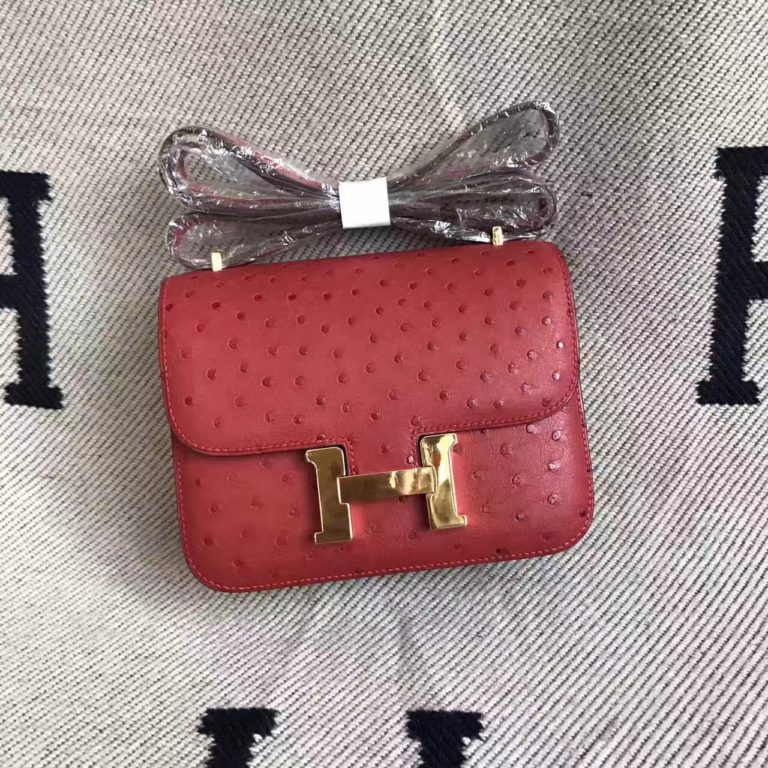 Hermes Red Ostrich Leather Constance Bag Womens Shoulder Bag