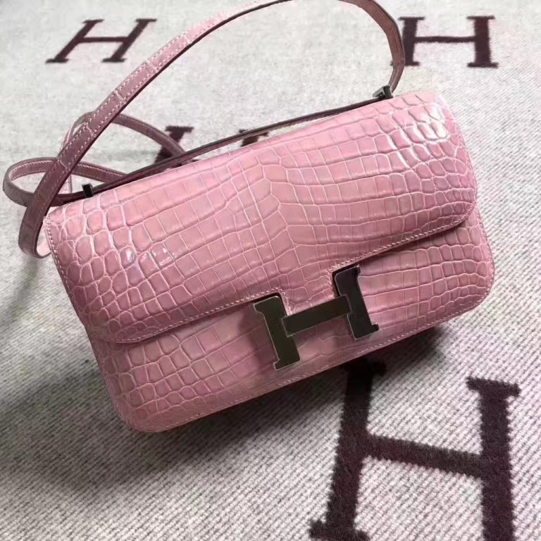 Hermes Pink Crocodile Shiny Leather Constance Bag  26cm