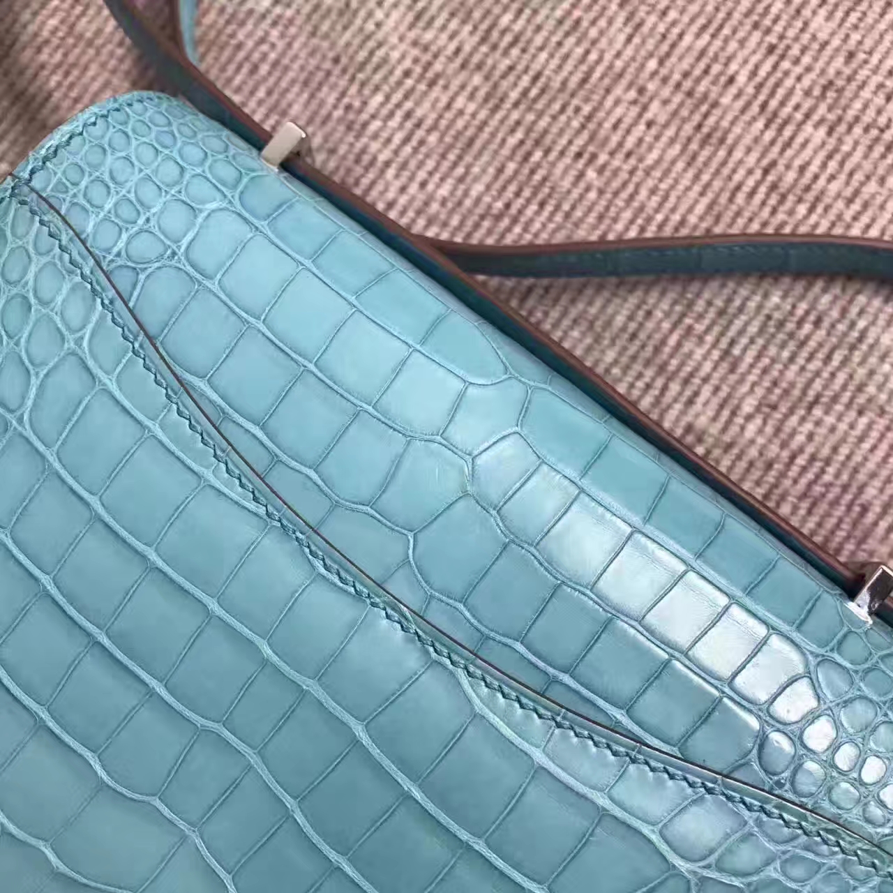 Wholesale Hermes Constance Bag 19cm in 3P Blue Attol  Crocodile Matt Leather