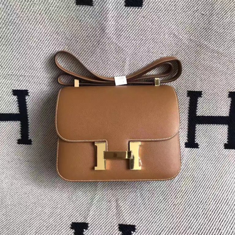 Hand Stitching Hermes CK37 Gold Epsom Leather Constance Shoulder Bag 23cm