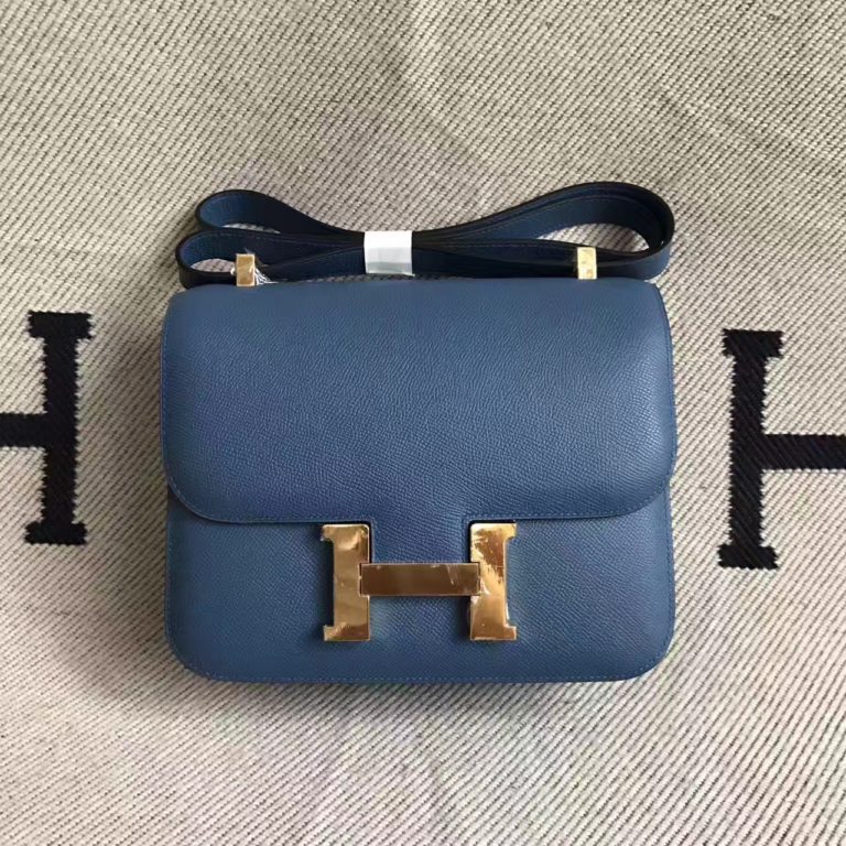 On Hermes R2 Agate Blue Epsom Leather Constance Bag  23cm