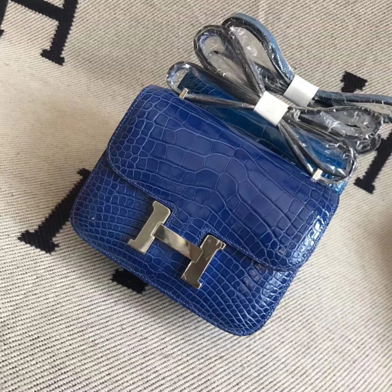 Hermes 7T Blue Electric Crocodile Leather Constance Bag  19cm