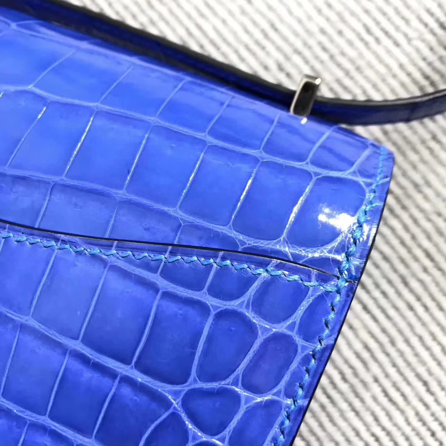 On Sale Hermes Constance Bag Blue Mykonos Shiny Crocodile Leather