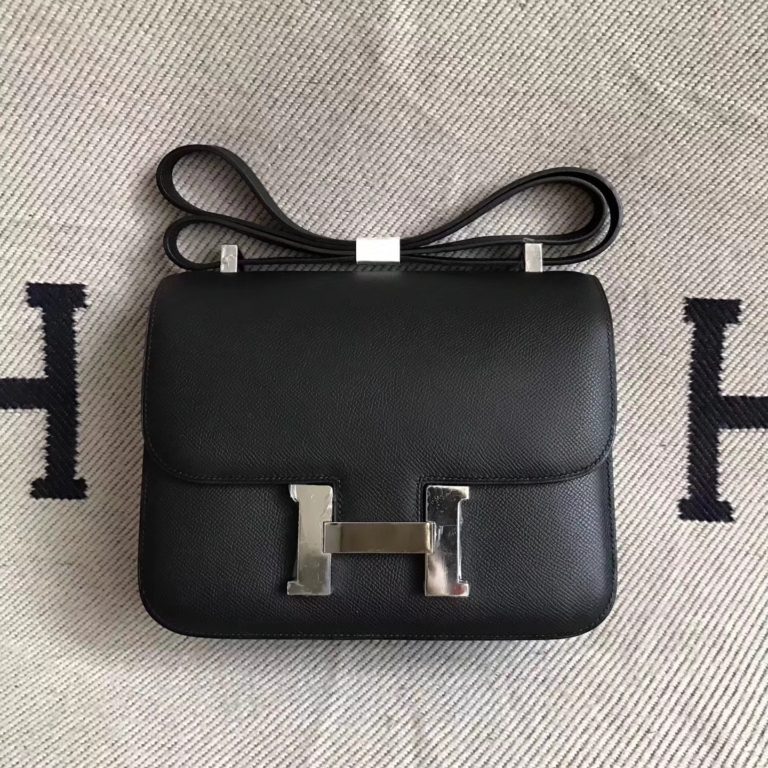 Hermes Constance 23cm Bag CK89 Black Epsom Leather Silver Hardware