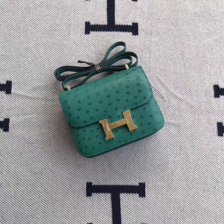Hermes Mint Green Ostrich Leather Constance Bag 18cm