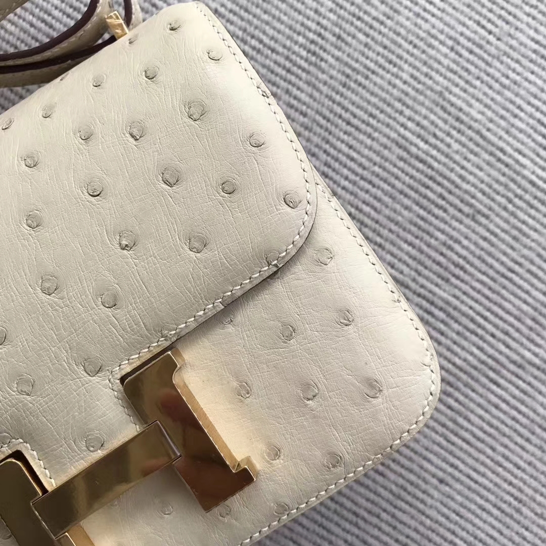 High Quality Hermes Constance18cm Bag in 3C Wool White Ostrich Leather