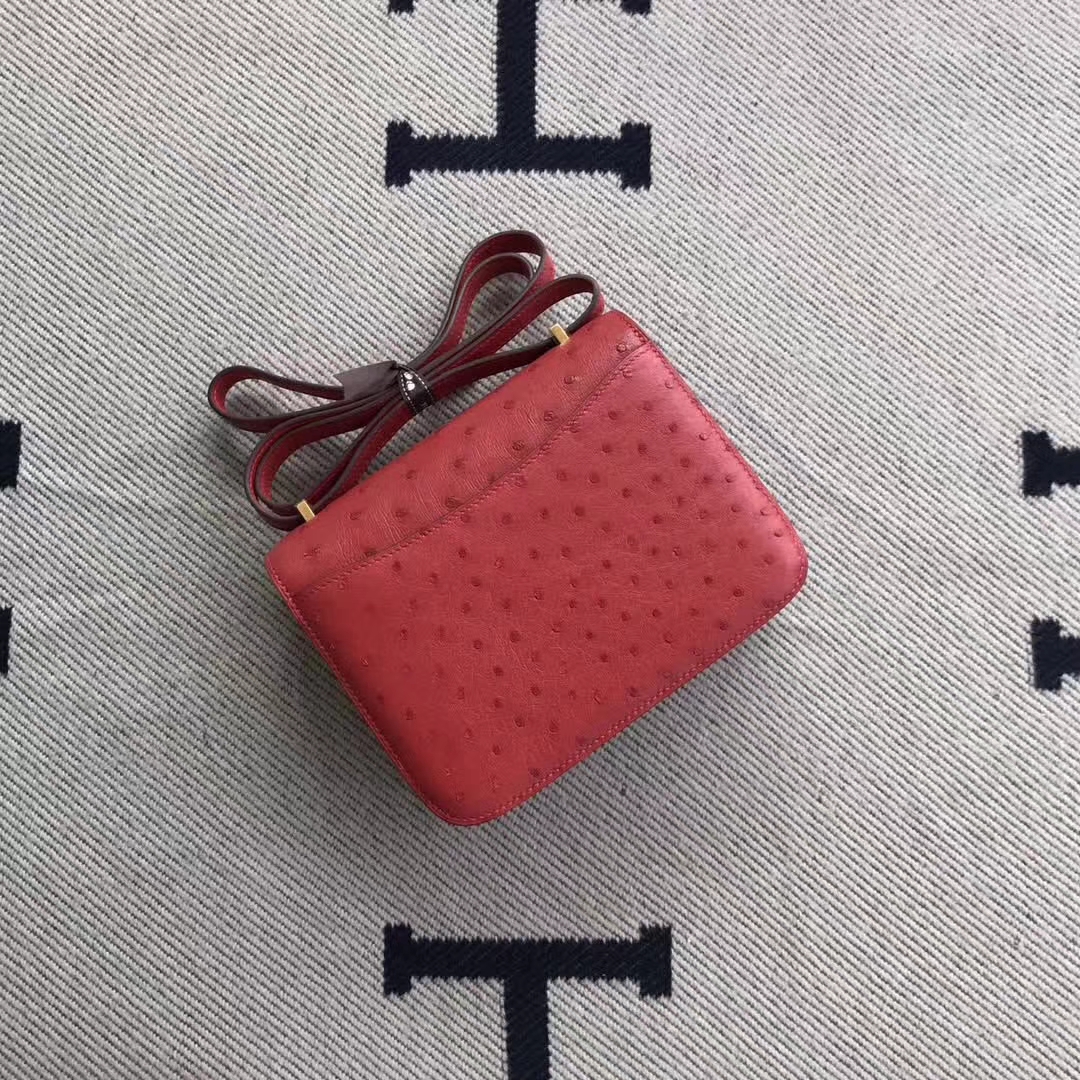 Wholesale Hermes Ostrich Leather Constance18cm Bag in Q5 Rouge Casaque