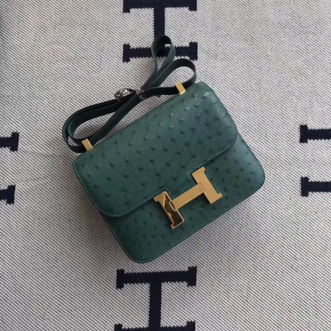 Wholesale Hermes Z6 Malachite Green Ostrich Leather Constance24cm Bag