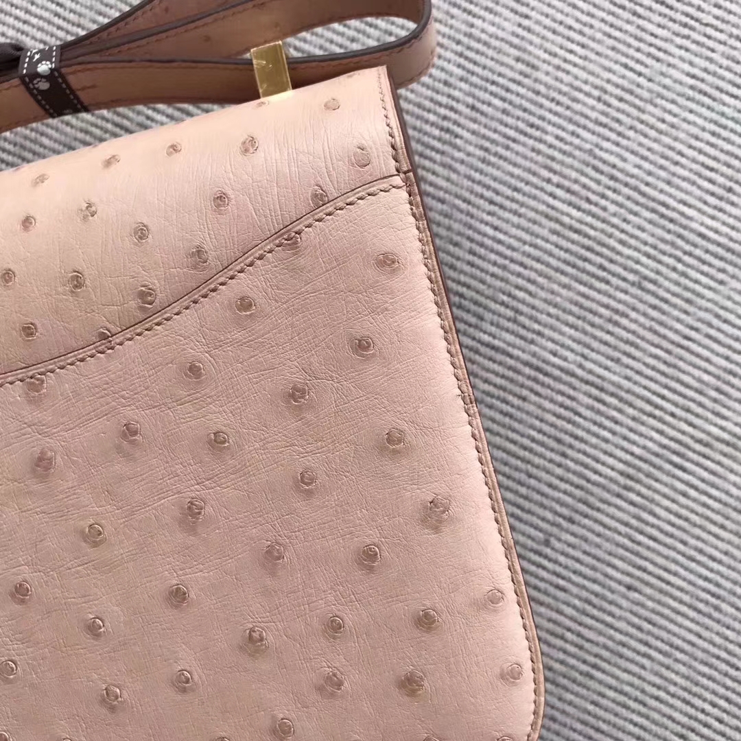 Sale Hermes Nude Pink Ostrich Leather Constance24cm Bag Gold Hardware