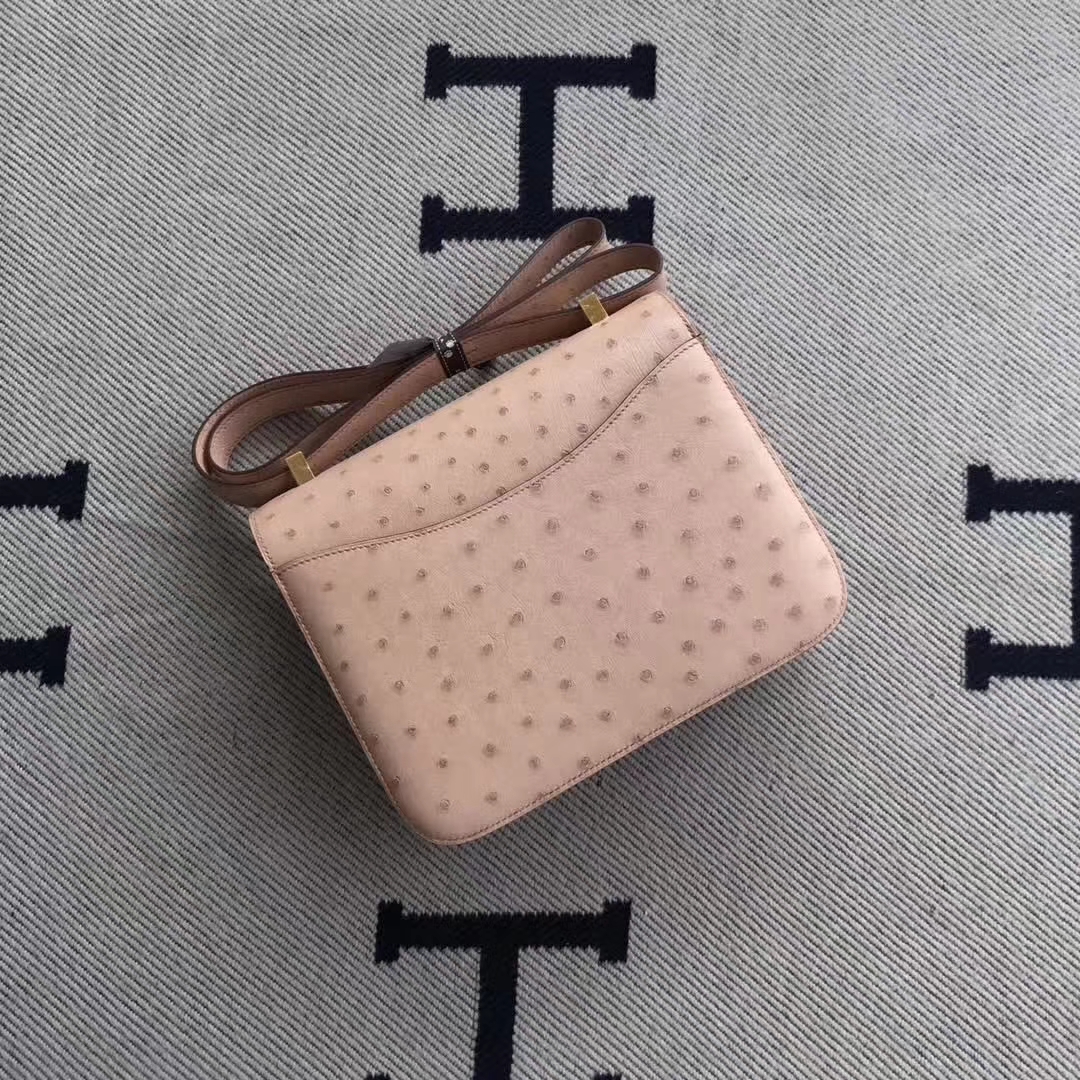 Sale Hermes Nude Pink Ostrich Leather Constance24cm Bag Gold Hardware