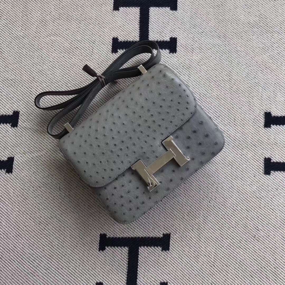 Popular Hermes Constance24cm Bag in Mousse Grey Ostrich Leather