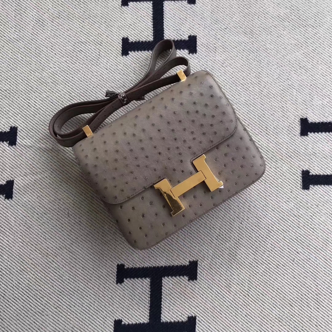 Discount Hermes Etoupe Grey Ostrich Leather Constance24cm Bag Gold Hardware
