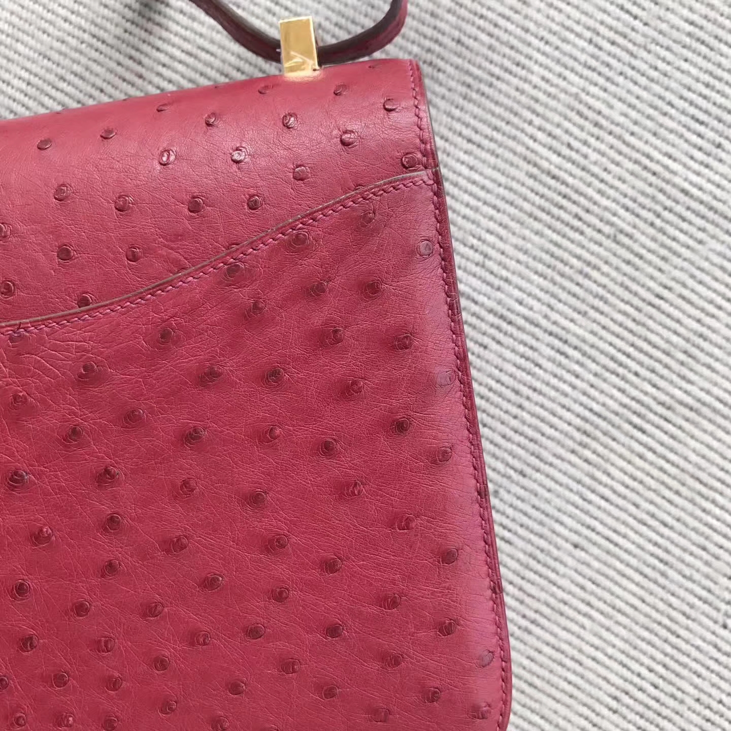 Luxury Hermes Q5 Rouge Casaque Ostrich Leather Constance24cm Shoulder Bag