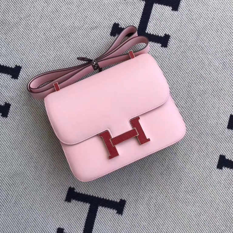 Hermes Swift Calfskin Constance 18cm Bag in 3Q Pink Lizard Buckle