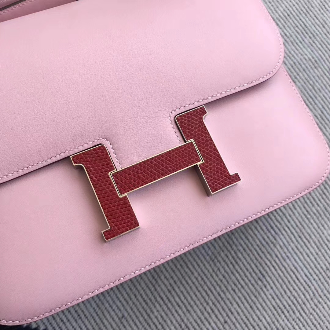 Wholesale Hermes Swift Calfskin Constance18cm Bag in 3Q New Pink Lizard Buckle