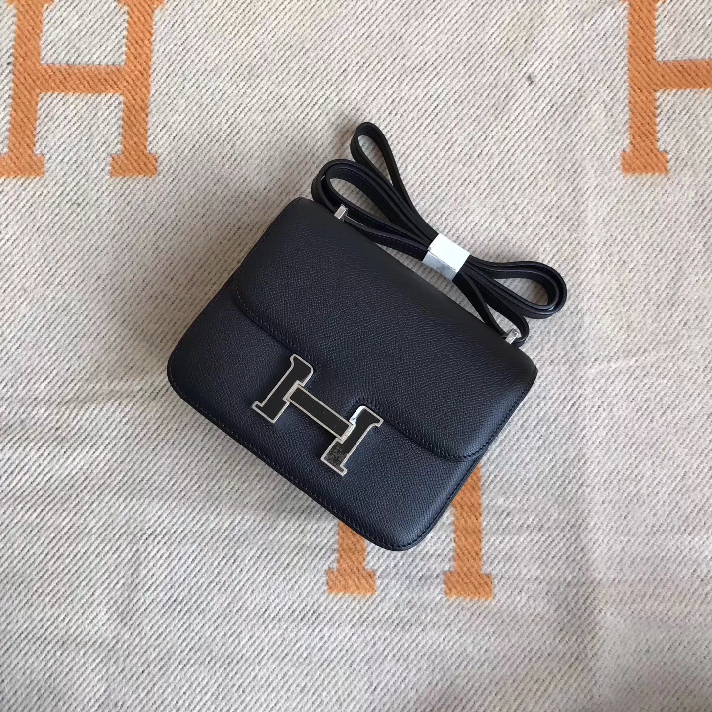 New Arrival Hermes Black Epsom Leather Constance19cm Bag Enamel Buckle