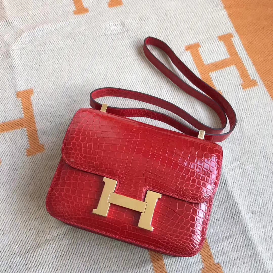 Discount Hermes Shiny Crocodile Leather Constance24CM Bag in CK95 Braise