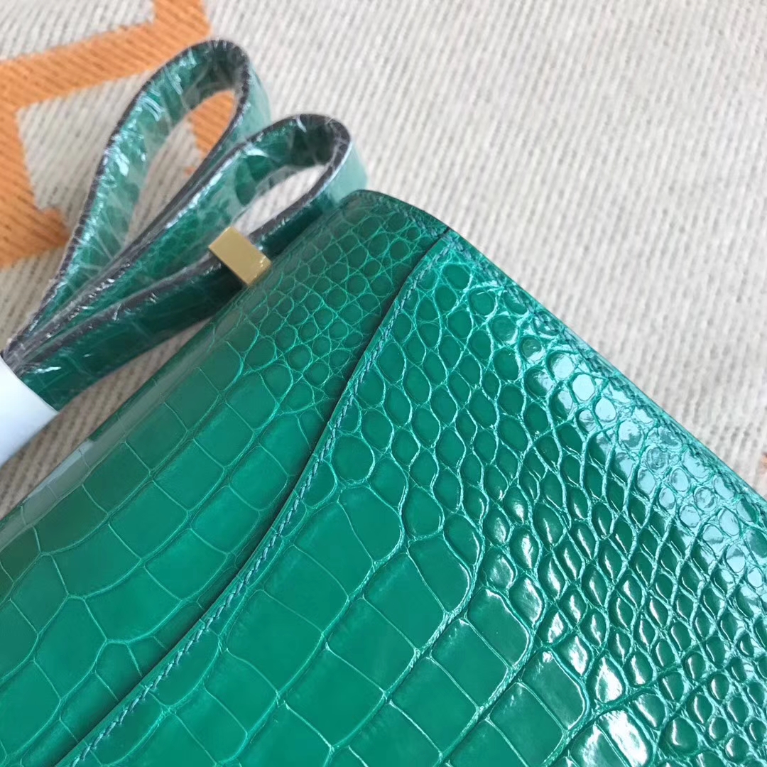 Luxury Hermes Alligator Shiny Crocodile Constance24CM Bag in 6Q Emerald Green