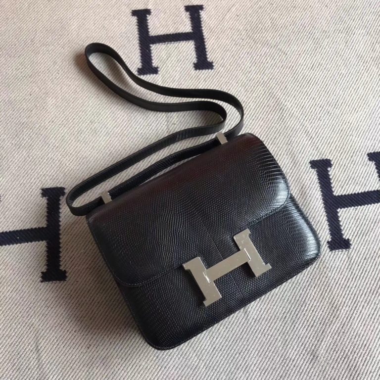 Hermes Constance Bag 23CM in CK89 Black Lizard Skin Silver Hardware