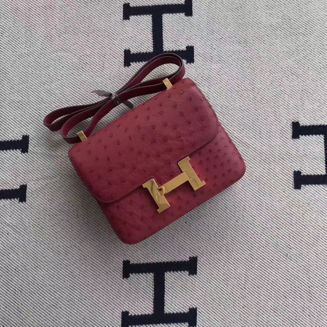 Pretty Hermes A5 Bougainvillier Red Ostrich Leather Constance23CM Bag