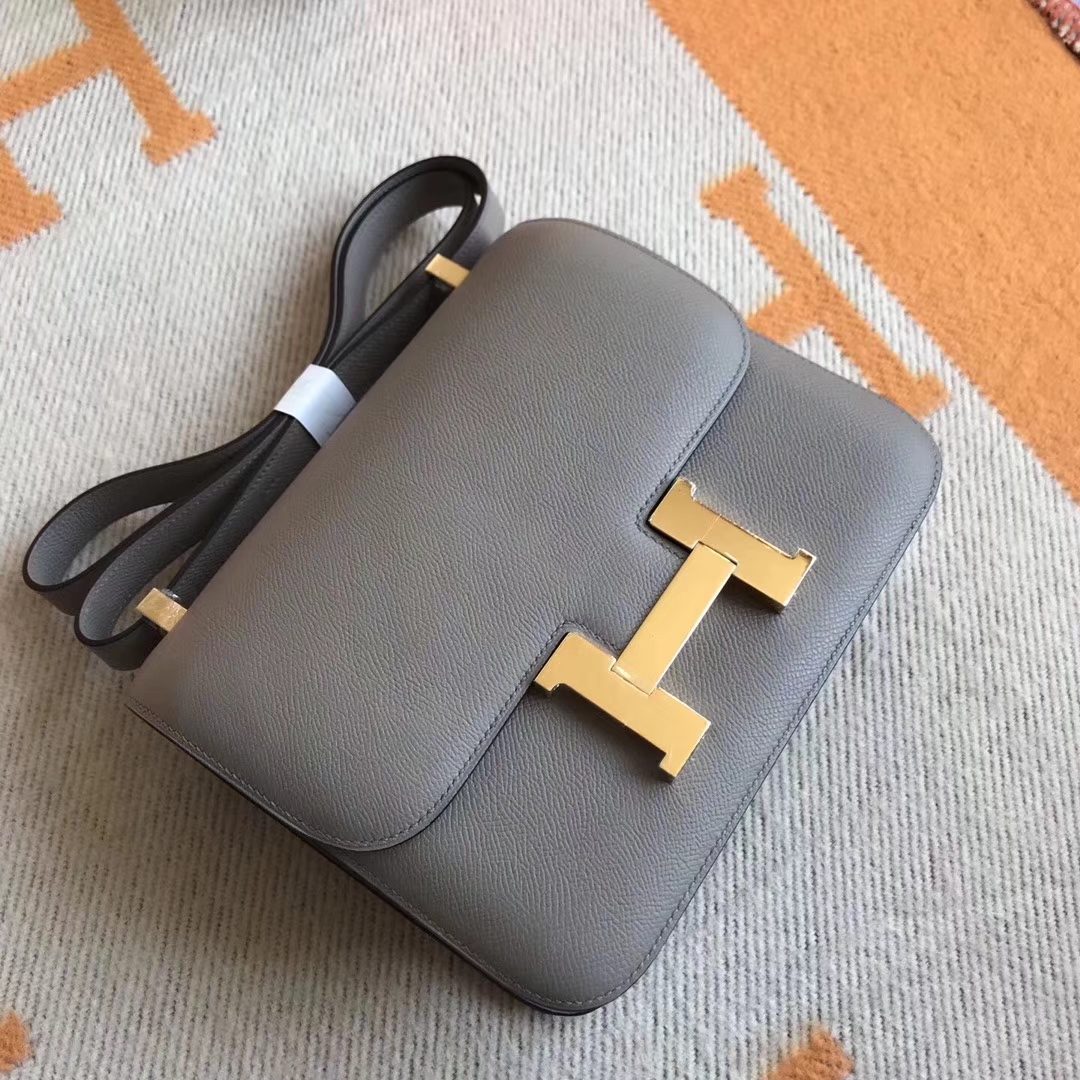 Hermes 8M Gris Asphite Epsom Calfskin Leather Constance23CM Bag Shoulder Bag