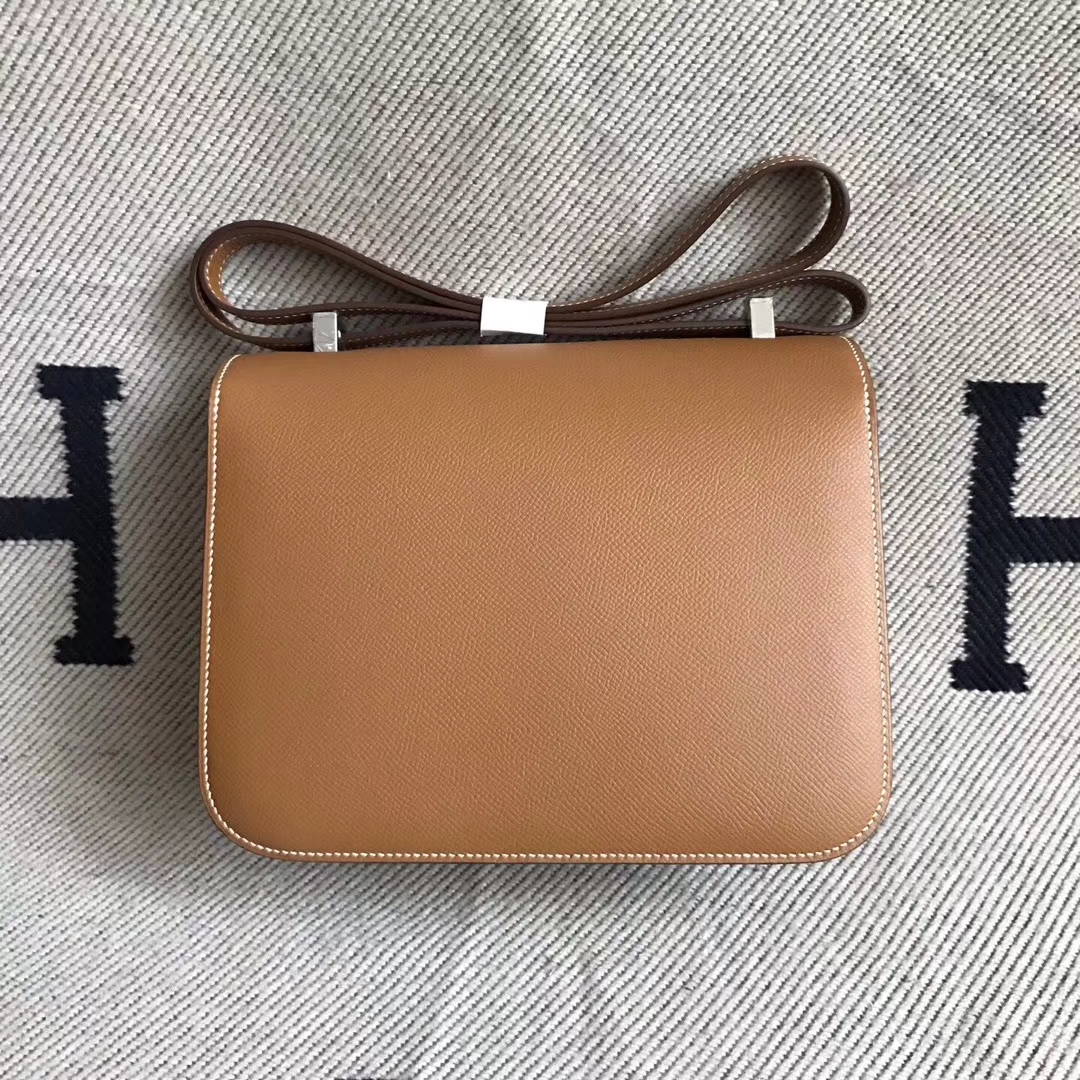 Sale Hermes CK37 Gold Epsom Calfskin Leather Constance Bag23CM Silver Hardware