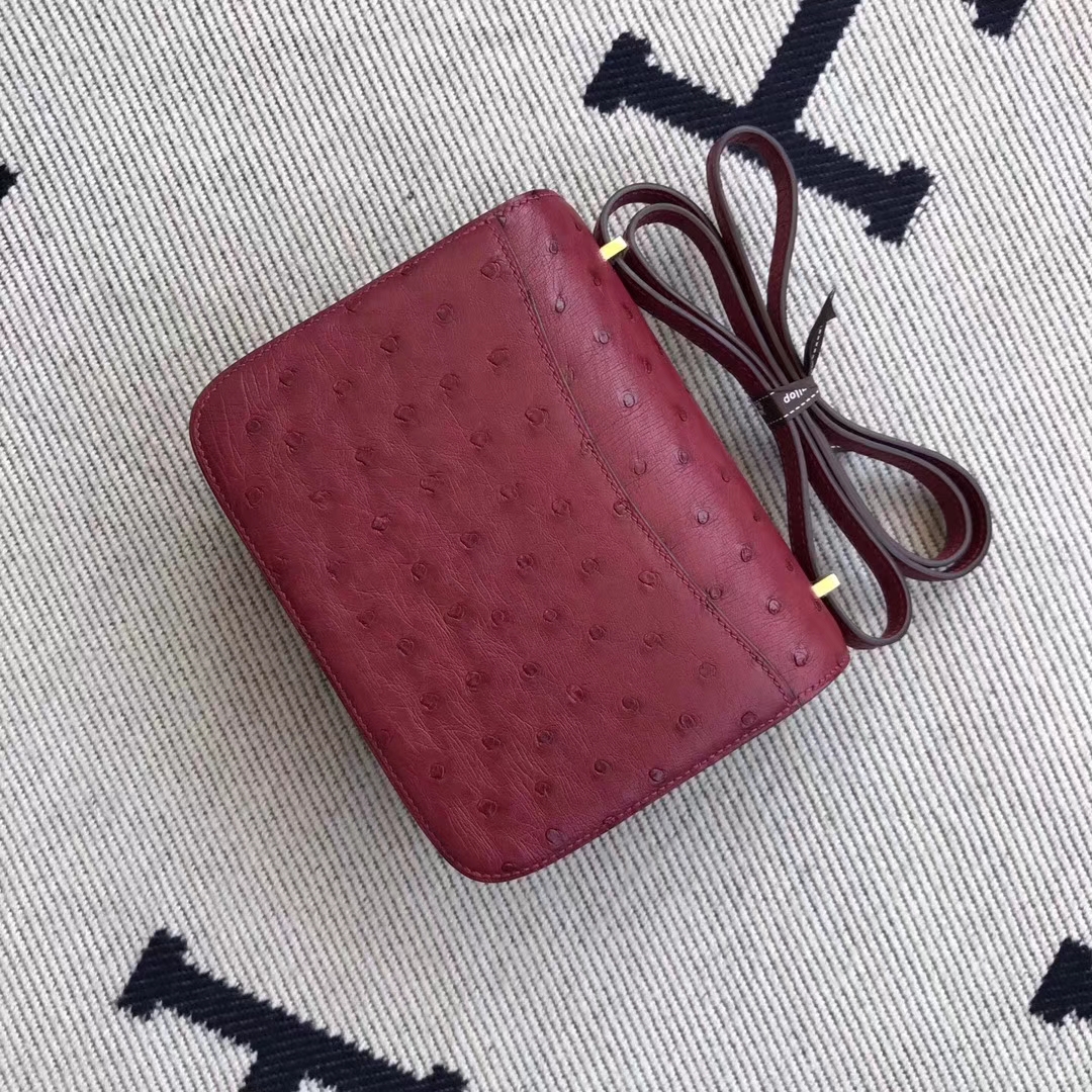 Discount Hermes Ostrich Leather Constance Bag19CM in B5 Rubby Red