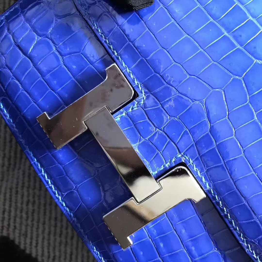 On Sale Hermes Shiny Crocodile Leather Constance19CM Shoulder Bag Silver Hardware