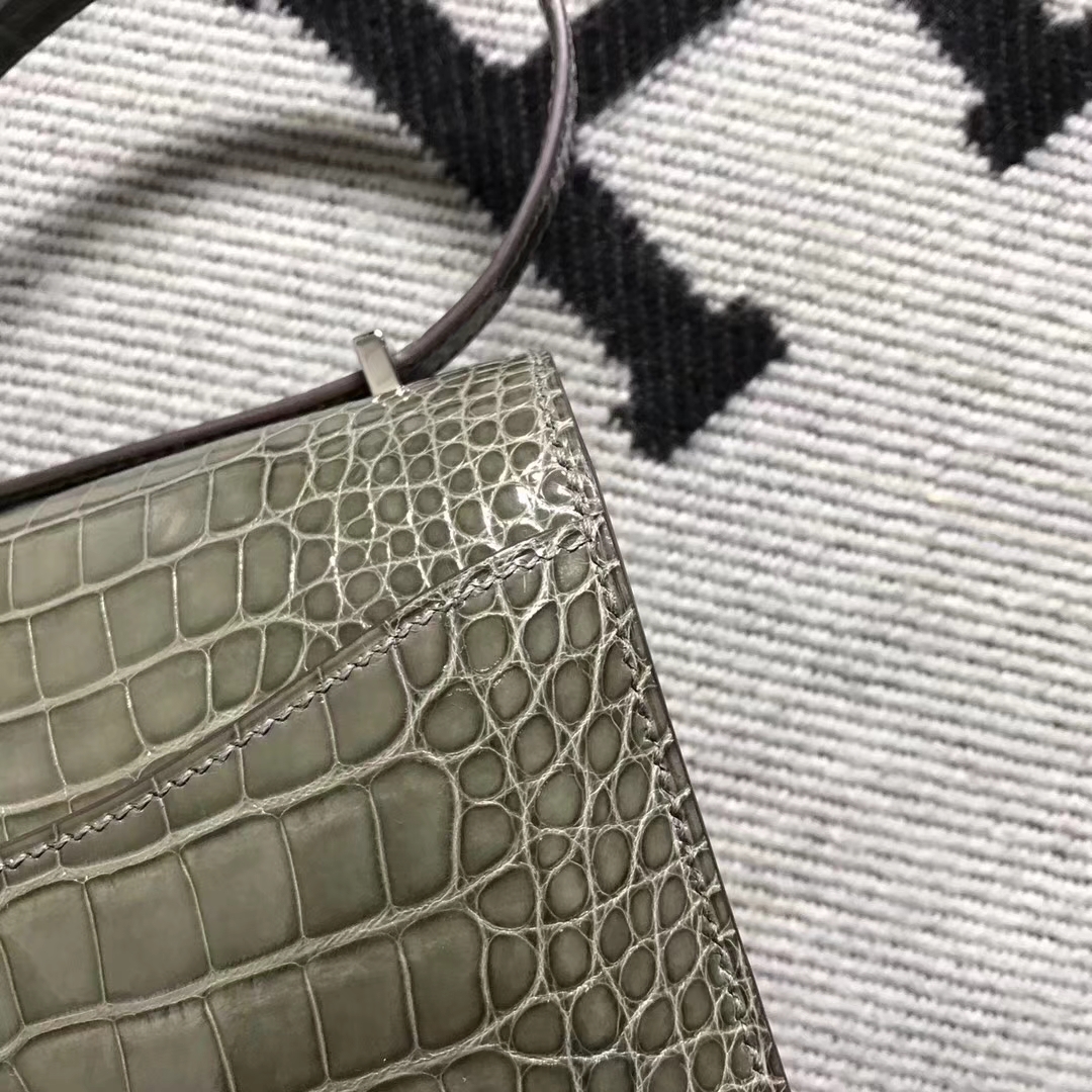 Wholesale Hermes Shiny Crocodile Leather Constance Bag19CM in Etoupe Grey