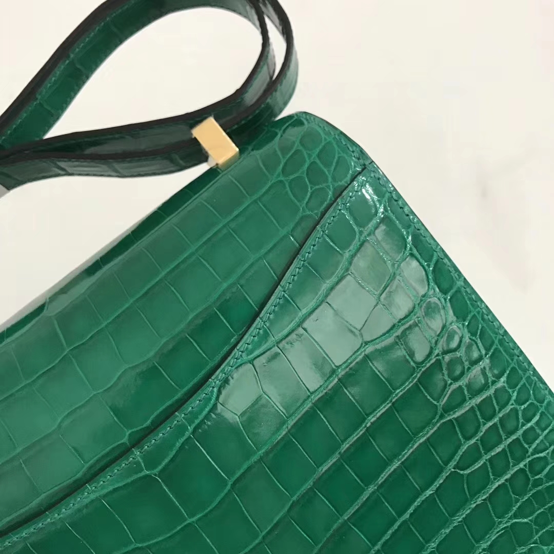 Luxury Hermes 6Q Emerald Green Shiny Crocodile Constance24CM Bag Gold Hardware